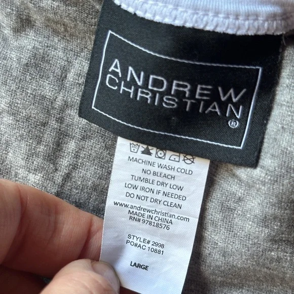 Andrew Christian Men’s Gray Stripe Tank Top Large Athletic Sleeveless Shirt - Picture 5 of 10